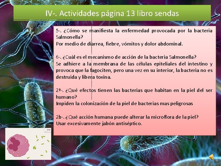 IV-. Actividades página 13 libro sendas 5 -. ¿Cómo se manifiesta la enfermedad provocada