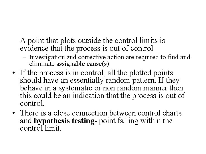 A point that plots outside the control limits is evidence that the process is