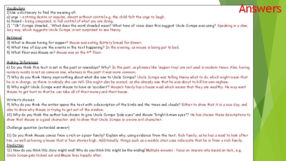 Answers Vocabulary 1)Use a dictionary to find the meaning of: a) urge – a