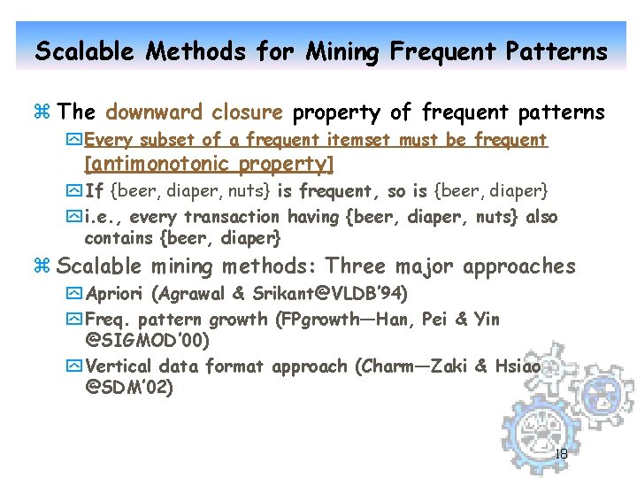 Scalable Methods for Mining Frequent Patterns z The downward closure property of frequent patterns