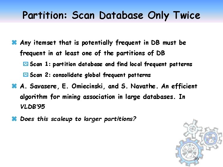 Partition: Scan Database Only Twice z Any itemset that is potentially frequent in DB
