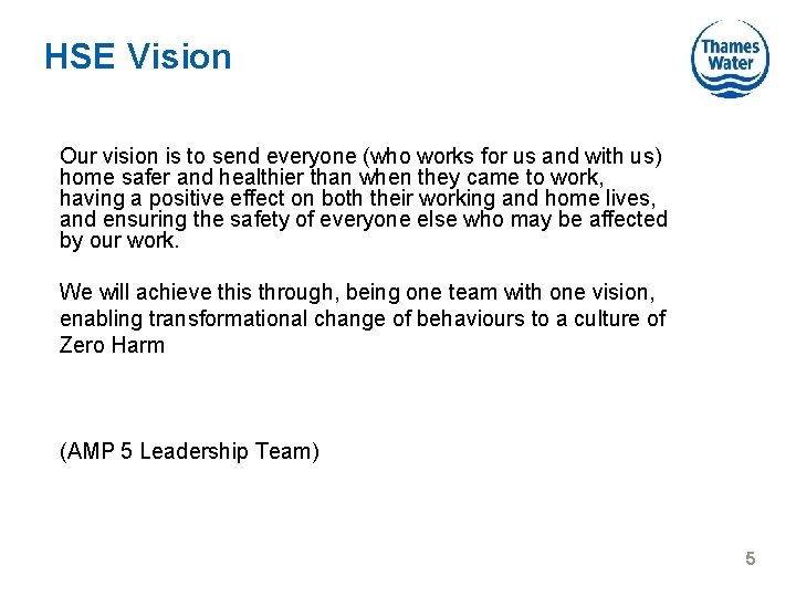 HSE Vision Our vision is to send everyone (who works for us and with