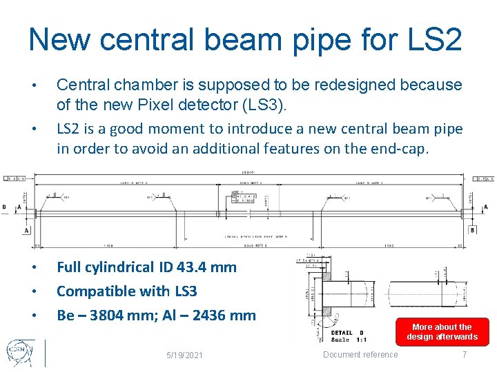 New central beam pipe for LS 2 • • • Central chamber is supposed