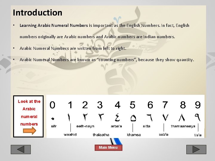 Introduction • Learning Arabic Numeral Numbers is important as the English Numbers. In fact, Introduction • Learning Arabic Numeral Numbers is important as the English Numbers. In fact,