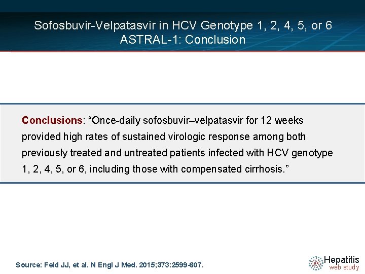 Sofosbuvir-Velpatasvir in HCV Genotype 1, 2, 4, 5, or 6 ASTRAL-1: Conclusions: “Once-daily sofosbuvir–velpatasvir