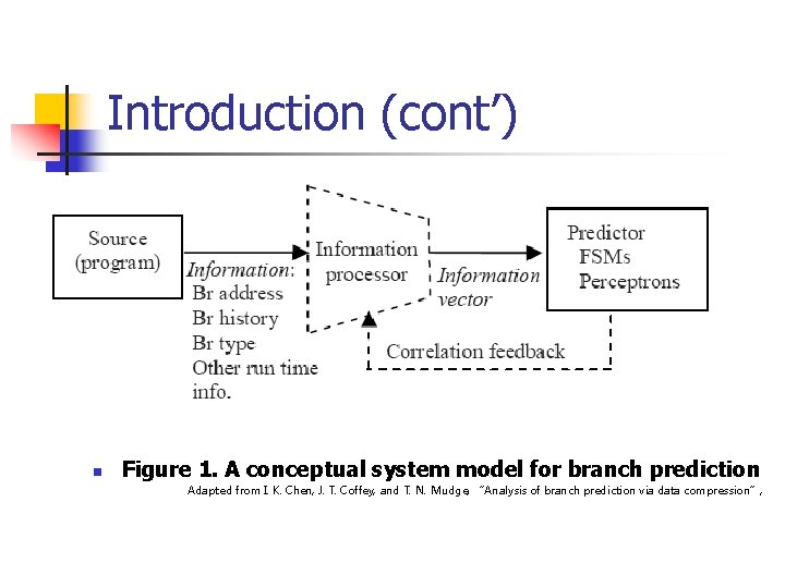 Introduction (cont’) n Figure 1. A conceptual system model for branch prediction Adapted from