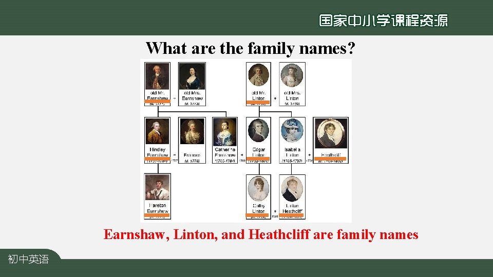 What are the family names? Earnshaw, Linton, and Heathcliff are family names 初中英语 