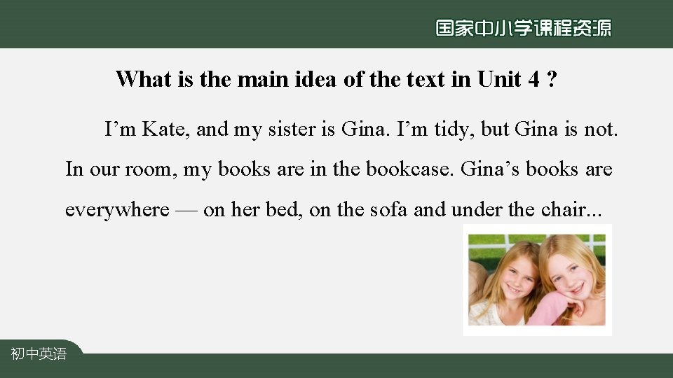 What is the main idea of the text in Unit 4 ? I’m Kate,