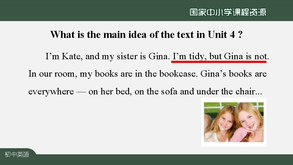What is the main idea of the text in Unit 4 ? I’m Kate,