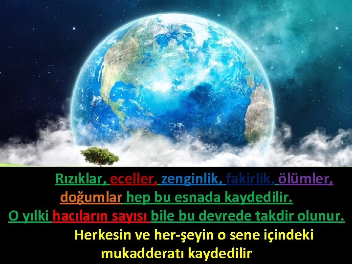 Rızıklar, eceller, zenginlik, fakirlik, ölümler, doğumlar hep bu esnada kaydedilir. O yılki hacıların sayısı