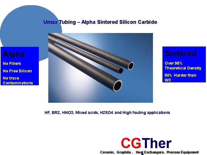 Umax Tubing – Alpha Sintered Silicon Carbide Alpha Sintered No Fillers Over 98% Theoretical