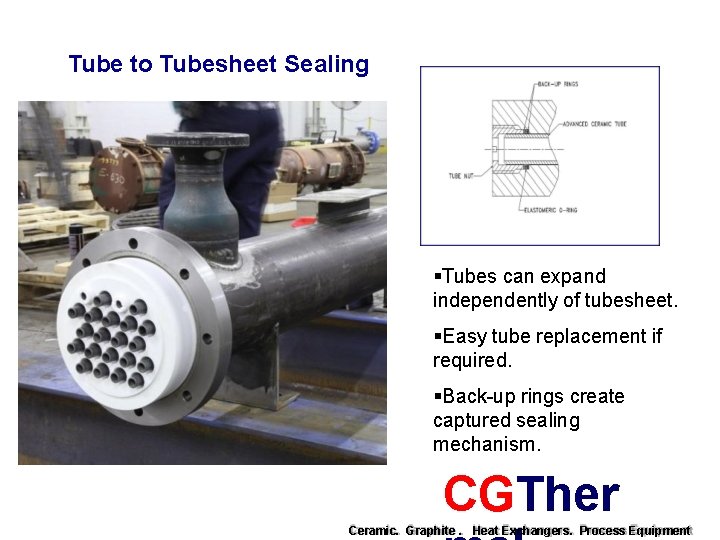 Tube to Tubesheet Sealing Tubes can expand independently of tubesheet. Easy tube replacement if