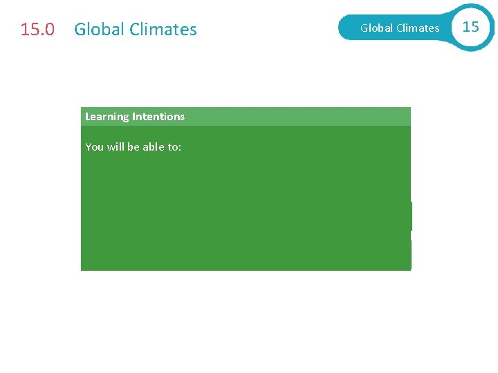 15. 0 Global Climates Learning Intentions You will be able to: § Explain what
