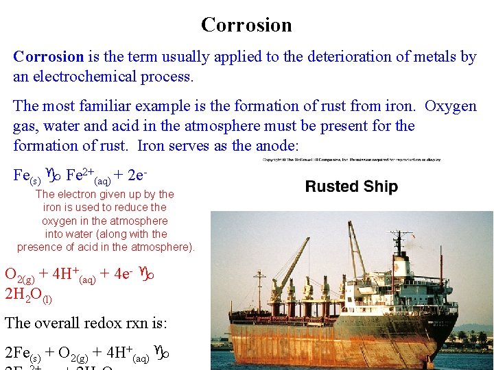 Corrosion is the term usually applied to the deterioration of metals by an electrochemical