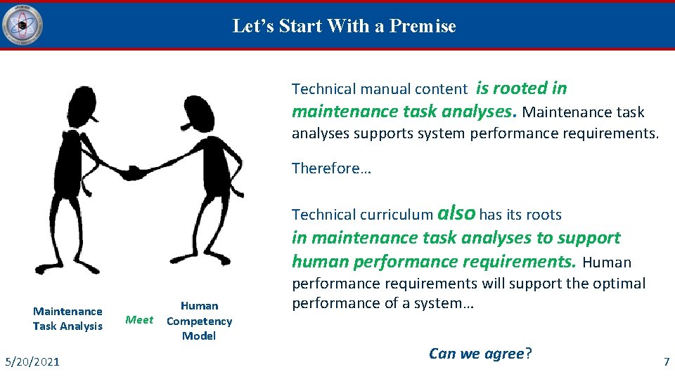 Let’s Start With a Premise Technical manual content is rooted in maintenance task analyses.