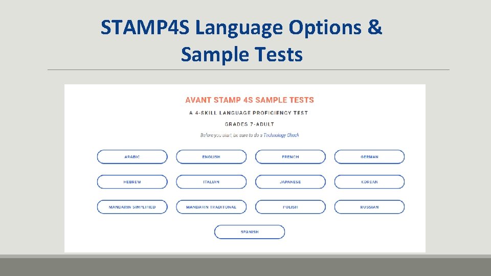 STAMP 4 S Language Options & Sample Tests 