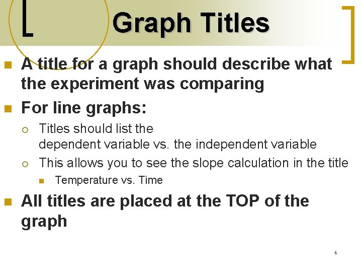Graph Titles n n A title for a graph should describe what the experiment Graph Titles n n A title for a graph should describe what the experiment