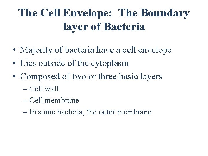 The Cell Envelope: The Boundary layer of Bacteria • Majority of bacteria have a