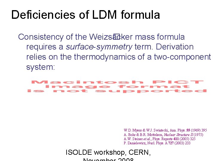 Deficiencies of LDM formula Consistency of the Weizs� äcker mass formula requires a surface-symmetry