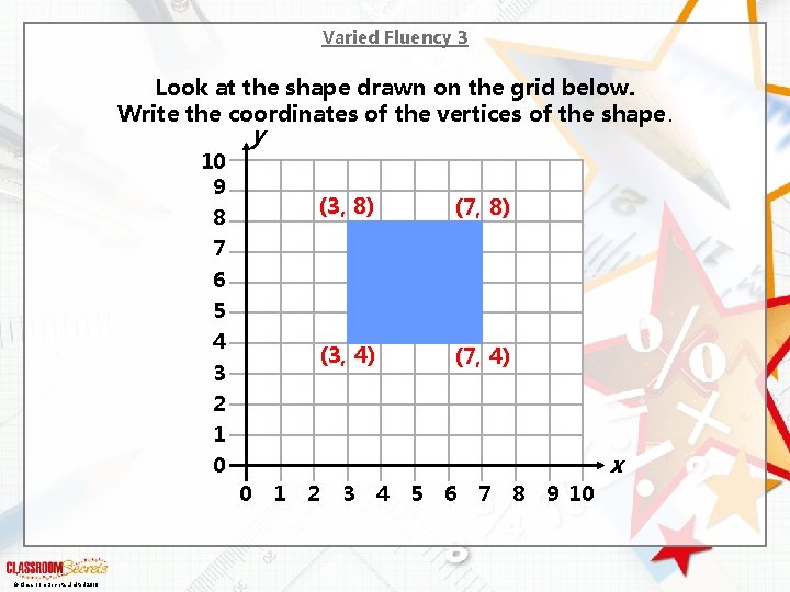 Varied Fluency 3 Look at the shape drawn on the grid below. Write the