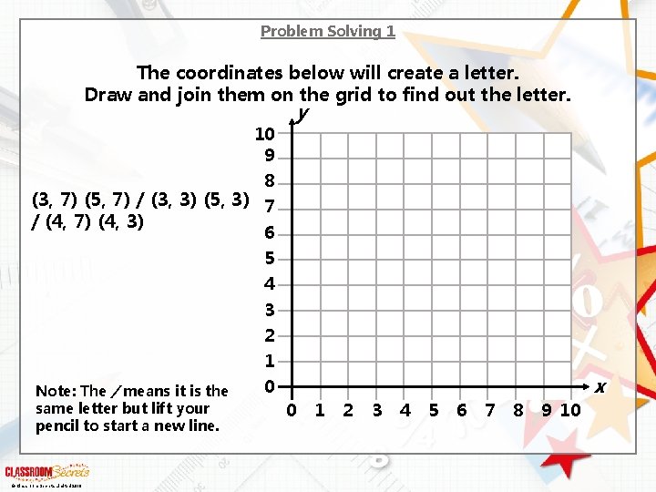 Problem Solving 1 The coordinates below will create a letter. Draw and join them