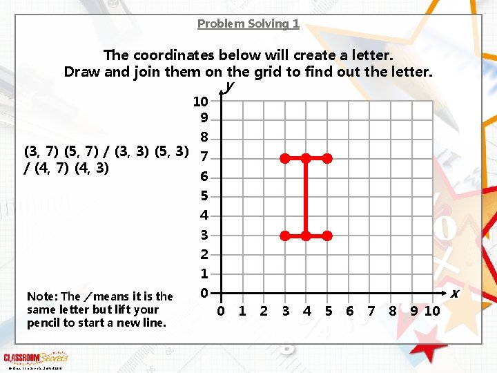 Problem Solving 1 The coordinates below will create a letter. Draw and join them
