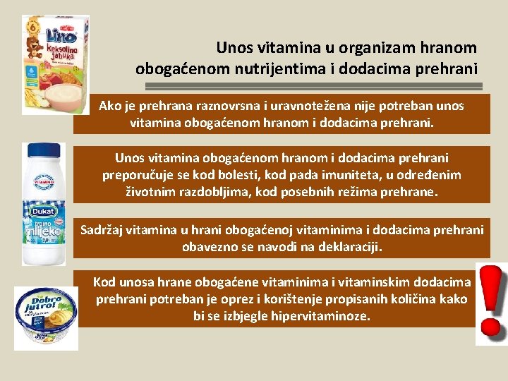 Unos vitamina u organizam hranom obogaćenom nutrijentima i dodacima prehrani Ako je prehrana raznovrsna