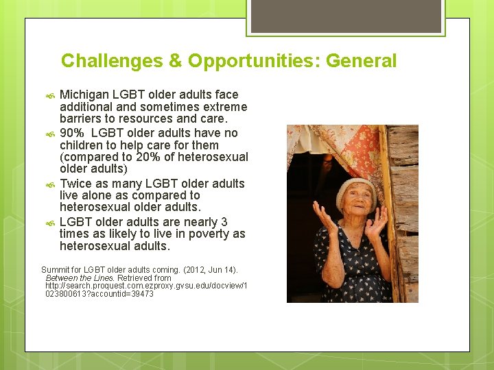 Challenges & Opportunities: General Michigan LGBT older adults face additional and sometimes extreme barriers