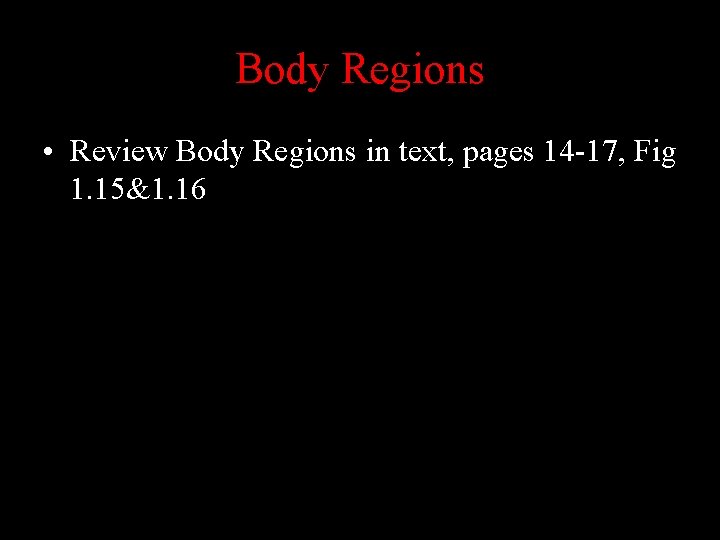 Body Regions • Review Body Regions in text, pages 14 -17, Fig 1. 15&1.
