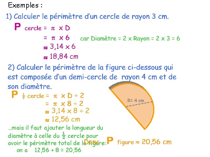Exemples : » 3, 14 x 6 » 18, 84 cm R= 4 cm