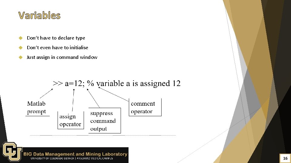  Don’t have to declare type Don’t even have to initialise Just assign in