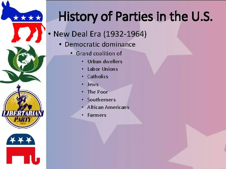 History of Parties in the U. S. • New Deal Era (1932 -1964) •