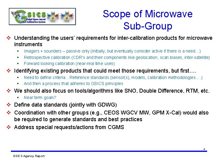 Scope of Microwave Sub-Group v Understanding the users’ requirements for inter-calibration products for microwave Scope of Microwave Sub-Group v Understanding the users’ requirements for inter-calibration products for microwave