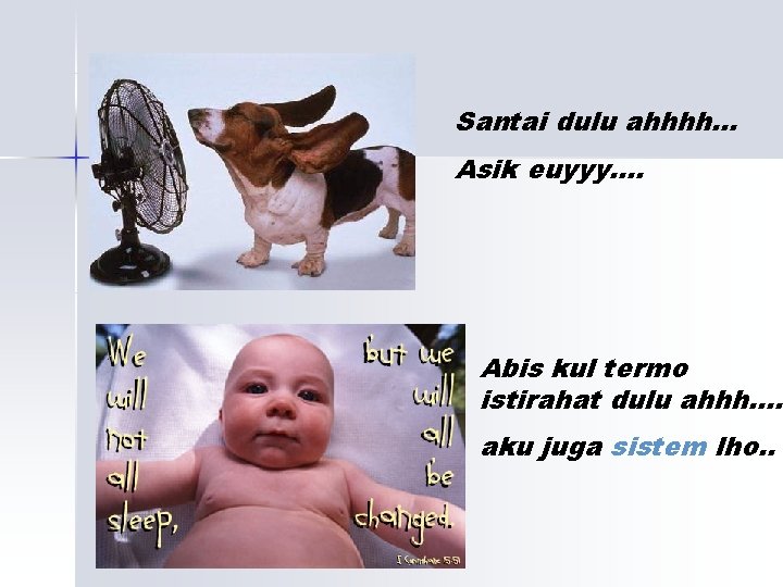 Santai dulu ahhhh… Asik euyyy…. Abis kul termo istirahat dulu ahhh…. aku juga sistem