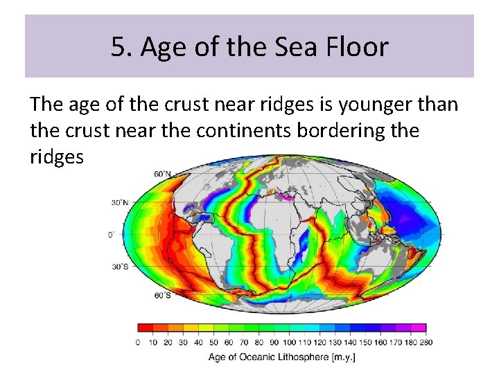 5. Age of the Sea Floor The age of the crust near ridges is