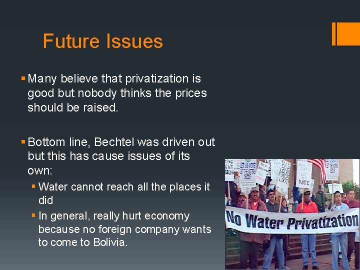 Future Issues § Many believe that privatization is good but nobody thinks the prices