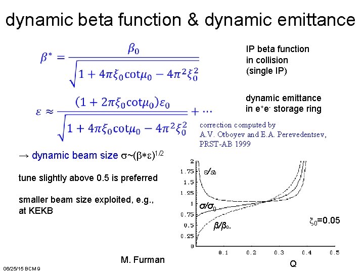 dynamic beta function & dynamic emittance IP beta function in collision (single IP) dynamic