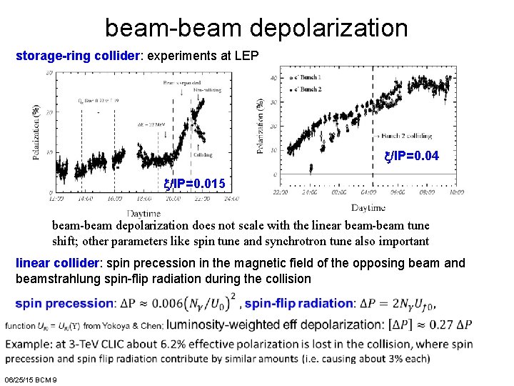 beam-beam depolarization storage-ring collider: experiments at LEP x/IP=0. 04 x/IP=0. 015 beam-beam depolarization does