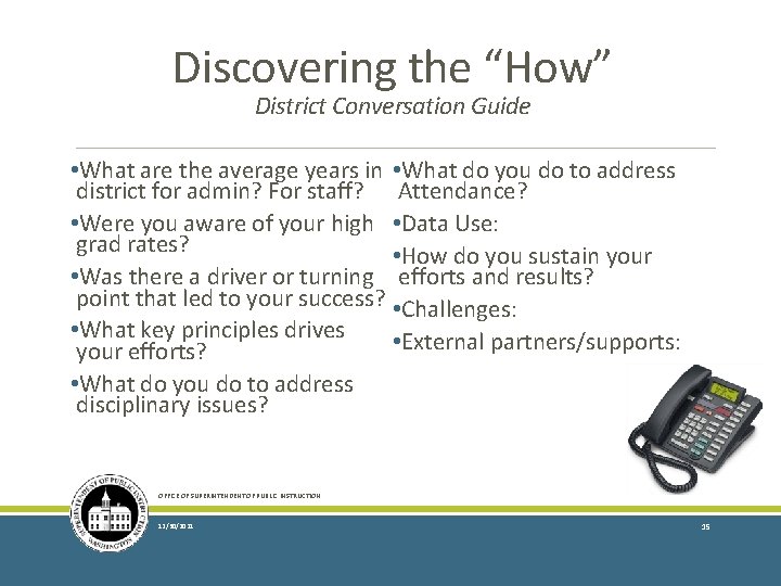 Discovering the “How” District Conversation Guide • What are the average years in •