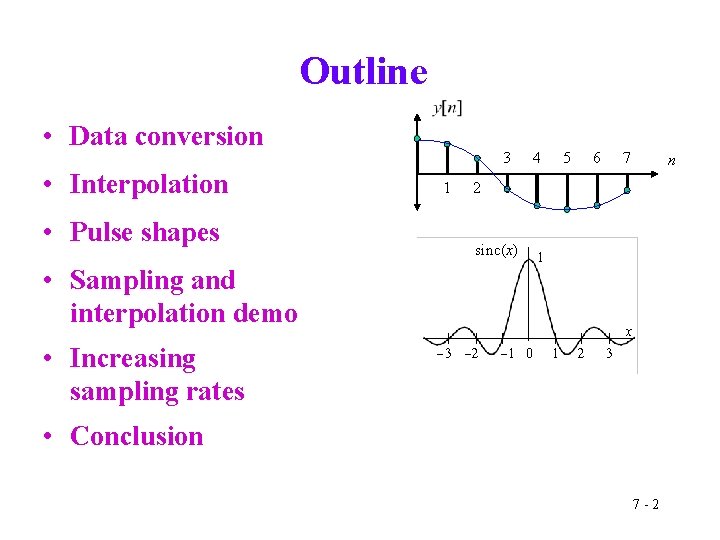 Outline • Data conversion • Interpolation • Pulse shapes 3 1 5 6 7