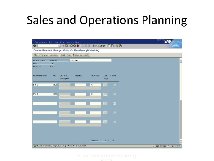 Sales and Operations Planning M 0254 Enterprise Resources Planning 
