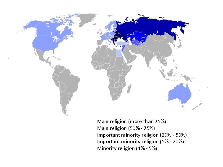 Main religion (more than 75%) Main religion (50% - 75%) Important minority religion (20%