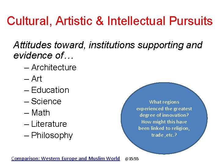 Cultural, Artistic & Intellectual Pursuits Attitudes toward, institutions supporting and evidence of… – Architecture