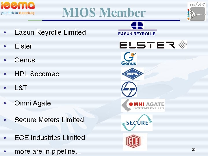 MIOS Member • Easun Reyrolle Limited • Elster • Genus • HPL Socomec •