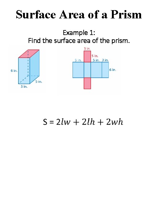 Surface Area of a Prism Example 1: Find the surface area of the prism.