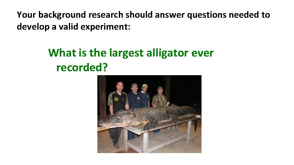 Your background research should answer questions needed to develop a valid experiment: What is