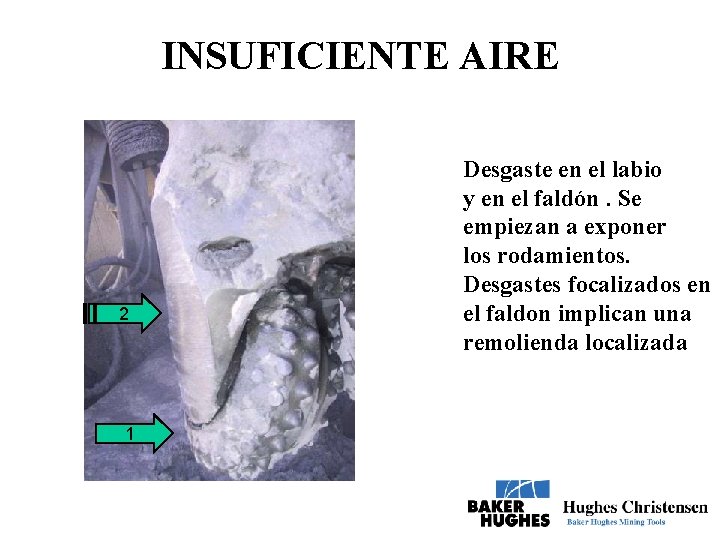 INSUFICIENTE AIRE 2 1 Desgaste en el labio y en el faldón. Se empiezan