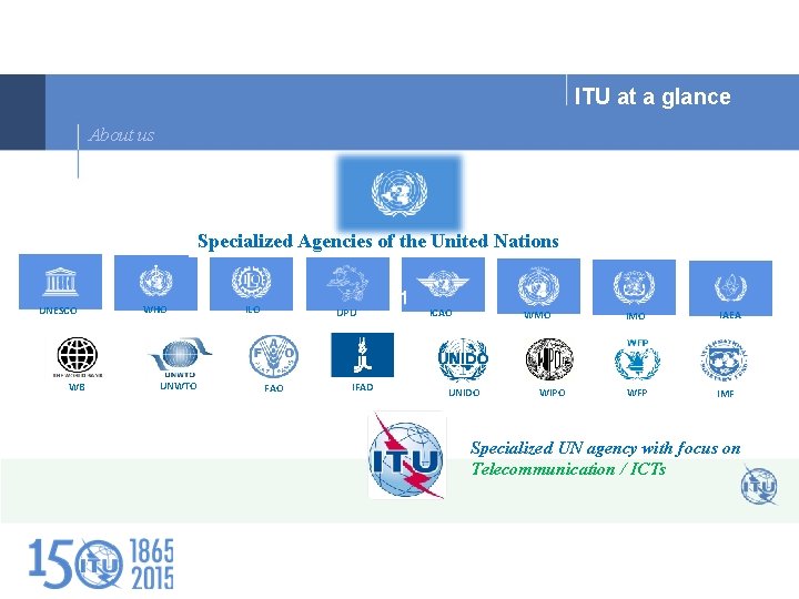 ITU at a glance About us Specialized Agencies of the United Nations UNESCO WB