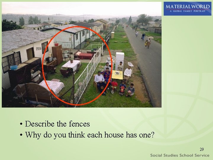  • Describe the fences • Why do you think each house has one?