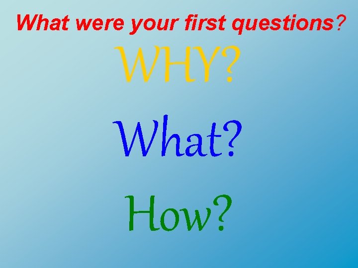 What were your first questions? WHY? What? How? 